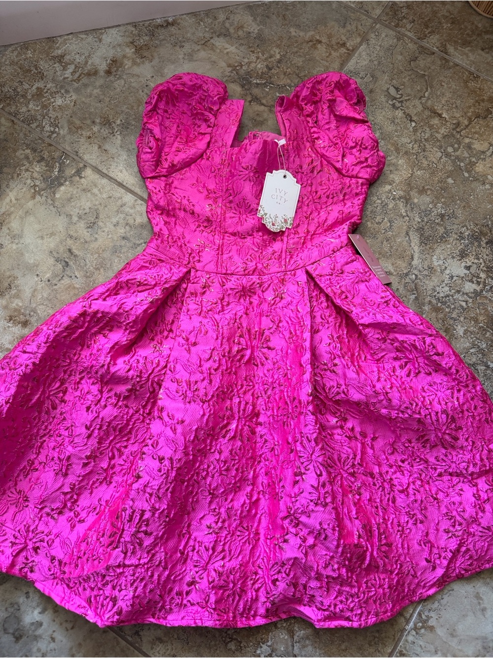 Ivy City Co Bright Pink Textured Party Dress